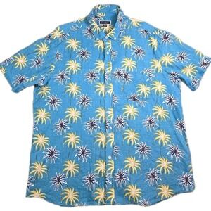 Club Room Men's Palm Linen Blend Short Sleeve Shirt Hawaiian Tropical  Size XL